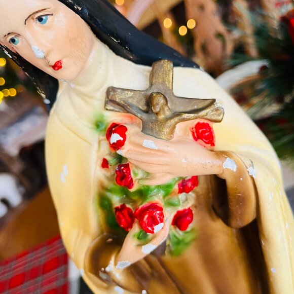 Antique Chalkware Saint Theresa of Lisieux Little flower of Jesus - Picture 6 of 17